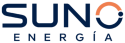 Logotipo oficial de SUNO Energía con isotipo Órbita en azul marino y naranja.
